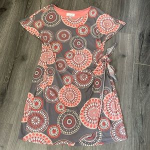 💚Signature by Robbie Bee Cotton Dress gray & peach vibrant colors cute mini